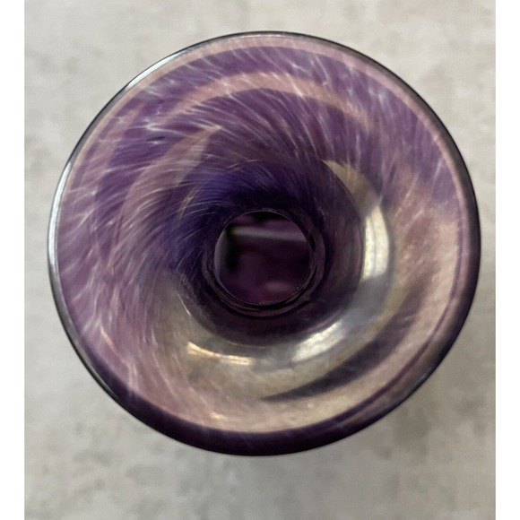 Robert Held 4” Small Triangular Purple Bud Vase w/Iridescent Swirl Design SIGNED - Picture 6 of 12